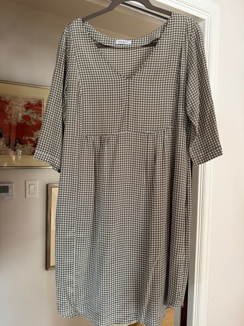 Rosso35 Cream Babydoll Dress with Olive Dot Print